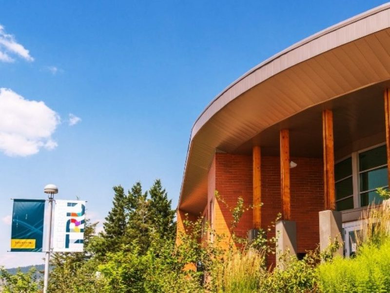 TRU Williams Lake Campus entrance with greenery